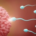 Illustration of sperm cells approaching an egg, representing natural fertilization compared in IUI and IVF treatment